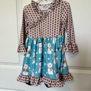 Winter Pete + Lucy Dress w Snowman, Frills, Christmas Soft Stretchy Comfy
